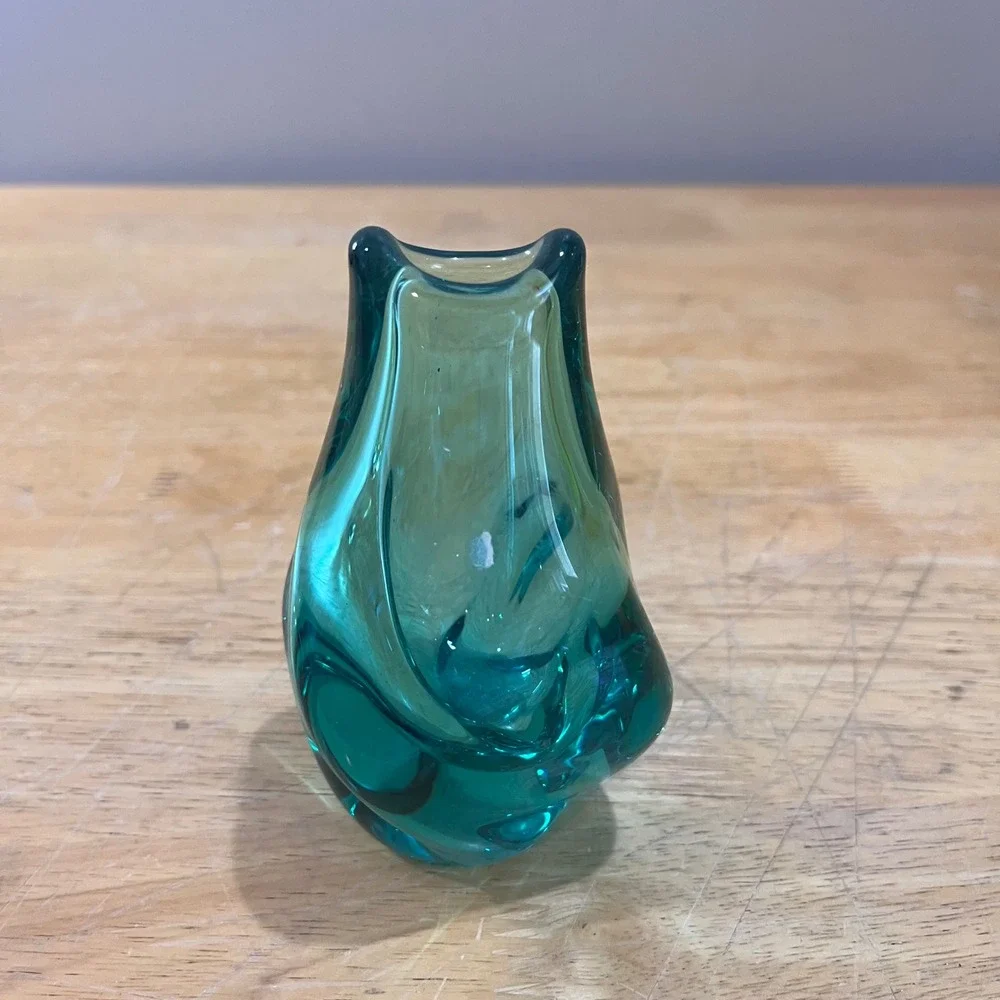 Vtg‎ Miloslav Klinger ZBS Green Art Glass Vase Mid Century Modern Czech 4.75